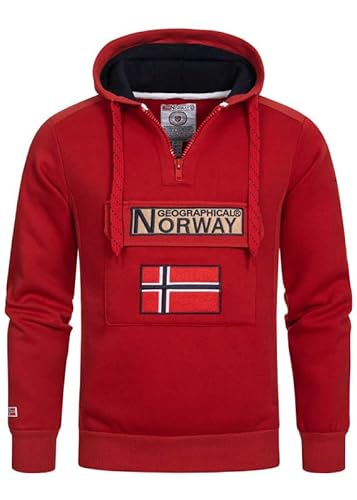 Geographical Norway Gymclass Men - Hoodie men with hood zip pocket kangaroo man - Pullover sweatshirt warm long sleeve - Hoody men boys spring summer autumn winter (red L) on sale